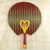 Cotton fan, 'Kwele King' - Cotton and Wood Fan in Claret and Marigold from Ghana thumbail