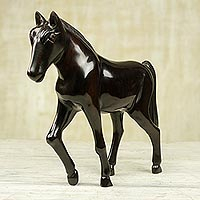 Ebony wood sculpture Trotting Horse Ghana