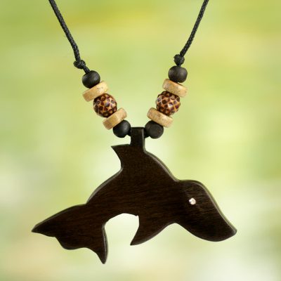 Wood pendant necklace, Dolphin Friend