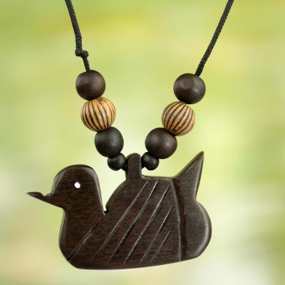 Wood pendant necklace, Serene Duck