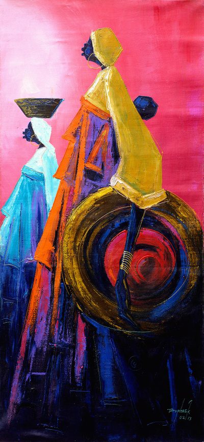 'Dream Mothers' - Signed Expressionist Painting of African Women from Ghana