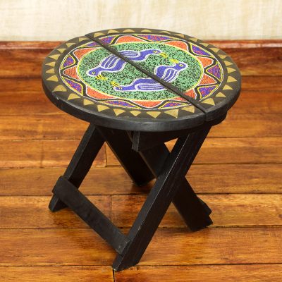 Beaded wood folding table, Beaded Canary