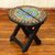 Beaded wood folding table, 'Beaded Canary' - Recycled Glass Beaded Sese Wood Folding Table with Birds thumbail