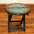 Beaded wood folding table, 'Beaded Canary' - Recycled Glass Beaded Sese Wood Folding Table with Birds (image 2b) thumbail