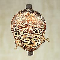Ceramic ornament, 'Wise Elder' - Artisan Crafted Ceramic and Raffia Ornament from Ghana