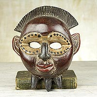 African wood mask, 'Divine Akwadaa Nyame' - Hand Crafted African Sese Wood Mask by a Ghanaian Artisan