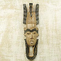 African wood mask, 'Mokolade' - Handcarved West African Sese Wood Mokolade Mask