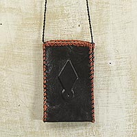Leather cell phone shoulder bag African Kite Ghana