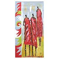 'Masai Dancers' - Signed Expressionist Painting of Maasai Dancers from Ghana