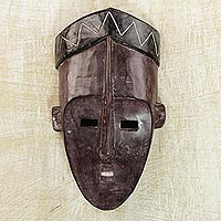 African wood mask, 'Lwalwa' - Hand Carved Wood African Lwalwa Mask from Ghana