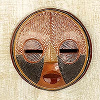 African wood mask, 'There is Time' - Handcrafted African Sese Wood Wall Mask from Ghana