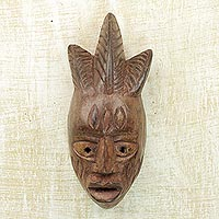 African wood mask, 'Yam Festival' - Handcrafted Wood Dan Tribe Mask from Ghana