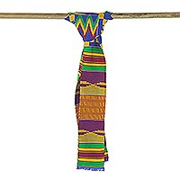 Cotton blend kente cloth scarf, 'Fathia Beauty' (4 inch width) - Handwoven Cotton Blend Kente Cloth Scarf (4 Inch Width)