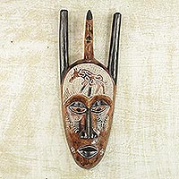African wood mask, 'Giraffe Man' - Sese Wood Giraffe-Themed African Mask from Ghana