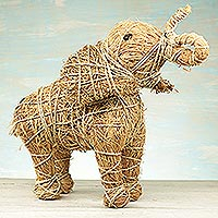 Rattan and raffia sculpture, 'Natural Elephant' - Handcrafted Natural Fiber Elephant Sculpture from Ghana