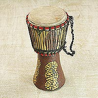 Wood djembe drum, 'Groundnut Shells' - Sese Wood Djembe Drum in Yellow and Brown from Ghana