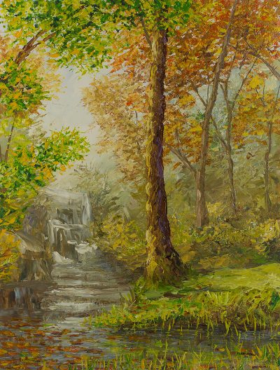 'Beauty of Nature V' - Signed Original Forest Waterfall Nature Painting from Ghana