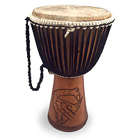 Wood djembe drum Sankofa Ghana