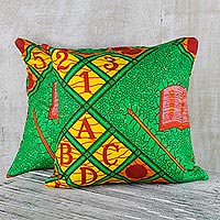 Cotton cushion covers, 'ABC Love' (pair) - 100% Cotton ABC African Print Pair of Cushion Covers