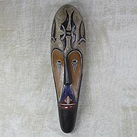 African wood mask, 'Fang Beauty' - Hand-Carved Sese Wood Fang Beauty Hand-Painted African Mask