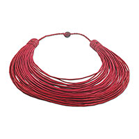 Leather statement necklace, 'Siklafi' - Handmade Red Leather Strand Statement Necklace from Ghana