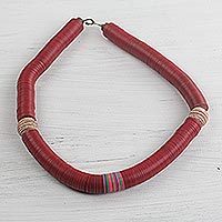 Recycled plastic and terracotta beaded necklace,