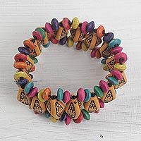 Wood and recycled plastic beaded stretch bracelet,