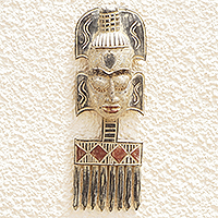 Wood mask, 'Comb Majesty' - Hand-Carved Sese Wood African Mask and Comb Wall Art