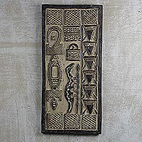 Wood wall art, 'Dogon Luck' - Hand Carved Wood Dogon Style Door Wall Art