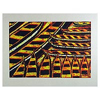 Batik cotton art, 'The Real Tuesday' - West African Batik Painting of Canoes from Ghana