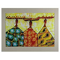 Cotton batik art, 'Adiza, Adzara and Abiba' - Handmade Wax Cotton Print from West Africa