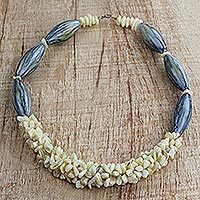 Agate and recycled plastic beaded necklace,