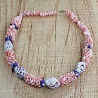 Agate and recycled glass beaded necklace,