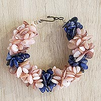 Agate beaded bracelet, 'Agate Splendor' - Peach and Blue Agate Chip Beaded Bracelet with Hook Clasp