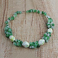 Agate beaded necklace, 'Selorm' - Handmade Agate Beaded Necklace with Recycled Glass Beads