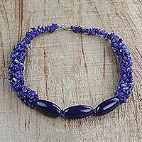 Agate and recycled glass beaded necklace,