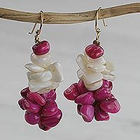 Agate beaded cluster earrings,