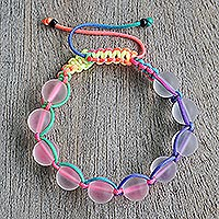Recycled glass beaded bracelet, 'Beach Love' - Adjustable Recycled Glass Beaded Bracelet from Ghana