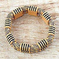 Recycled plastic beaded bracelet, 'Sensational Stripes' - Two Layer Recycled Plastic Beaded Striped Stretch Bracelet