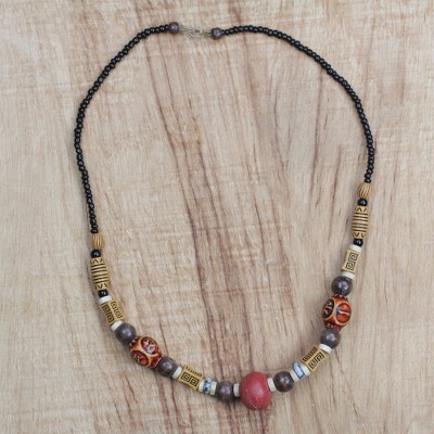 Recycled glass beaded necklace, Boho Adipa