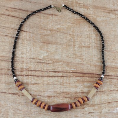 Agate and recycled glass beaded necklace, Ghana Power