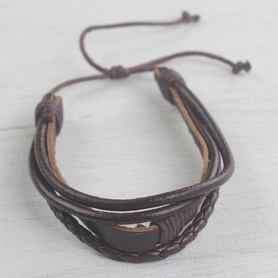 Leather wristband bracelet, Mahogany Prosperity