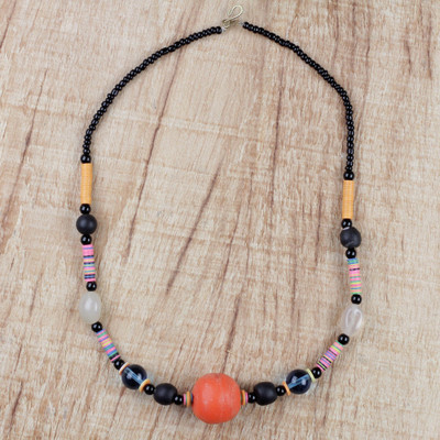 Recycled glass and plastic beaded necklace, Odo