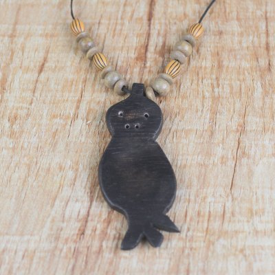 Wood pendant necklace, Wild Owl
