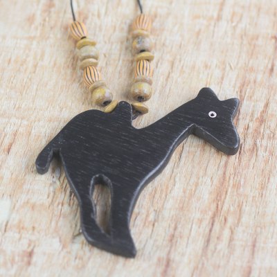 Wood pendant necklace, Wild Giraffe