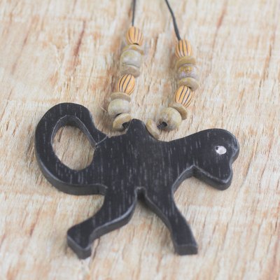 Wood pendant necklace, Wild Monkey