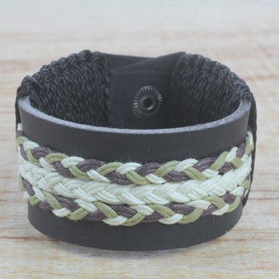 Mens leather wristband bracelet, Double Take in Cream