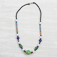 Recycled glass and plastic beaded necklace, 'Market Journey' - Multi-Colored Glass and Recycled Plastic Beaded Necklace