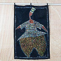Batik cotton wall hanging, 'Dance for the Gods' - Handmade 100% Cotton Dancing Woman Batik Wall Hanging