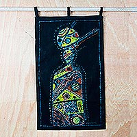 Batik cotton wall hanging, 'Ceremonious Ritual' - Handmade 100% Cotton Batik African Ceremony Wall Hanging